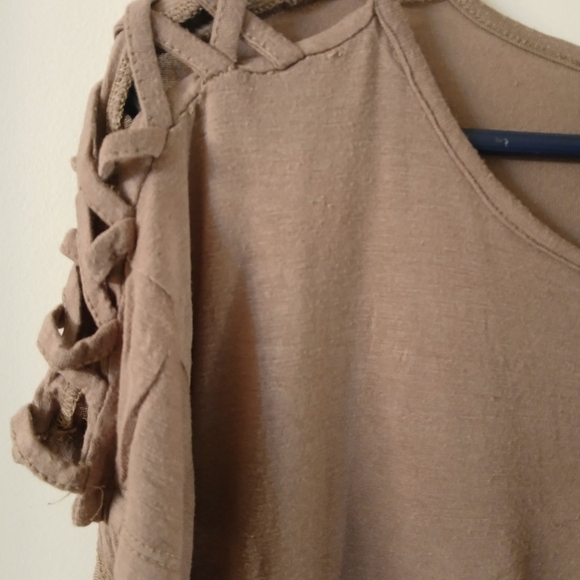Women's Soft Splash Criss-Crossed Shoulder Sides Brown Blouse Size Large - Picture 5 of 13